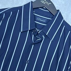 7‎ Diamonds Mens Navy Blue White Vertical Stripe Long Sleeve Button Down Shirt L